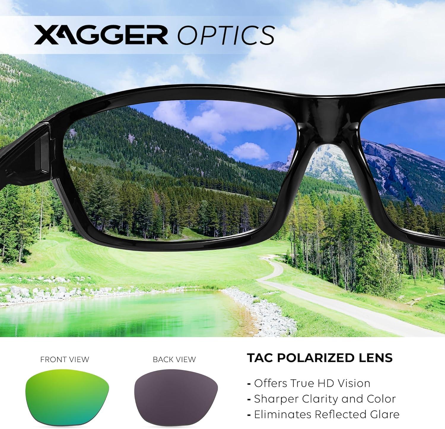 imageXagger Polarized Wrap Around Sport Sunglasses for Men Women TR90 FrameBlack  Green Mirror