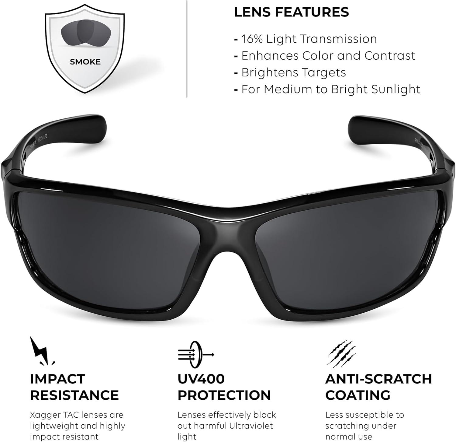 imageXagger Polarized Wrap Around Sport Sunglasses for Men Women TR90 FrameBlack  Smoke