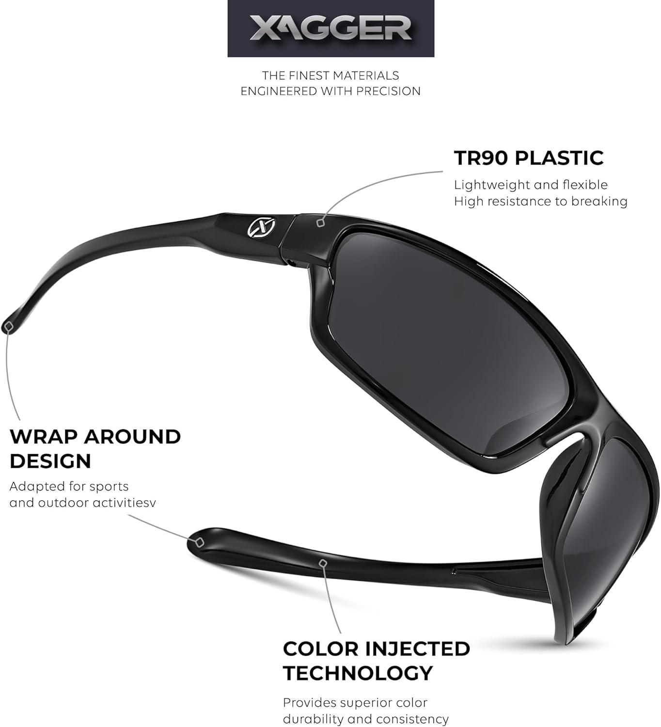 imageXagger Polarized Wrap Around Sport Sunglasses for Men Women TR90 FrameBlack  Smoke