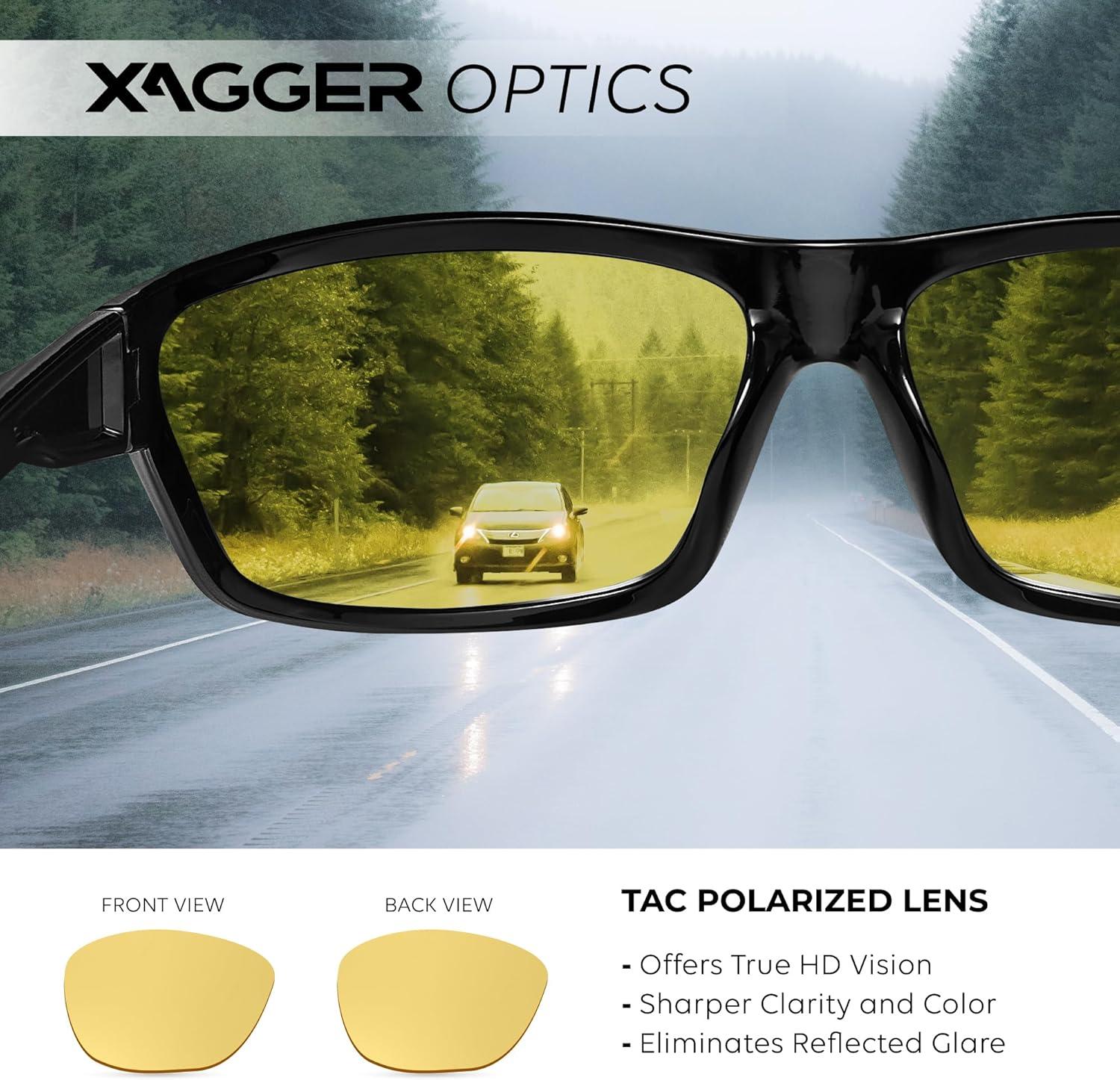 imageXagger Polarized Wrap Around Sport Sunglasses for Men Women TR90 FrameBlack  Yellow Night Driving