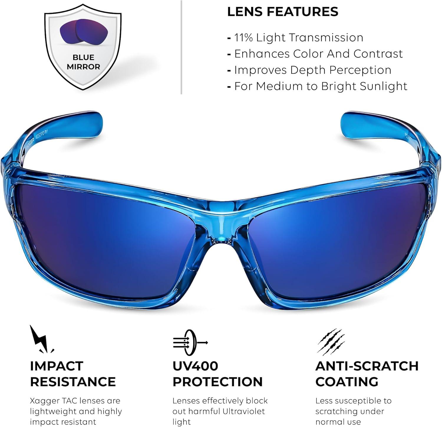 imageXagger Polarized Wrap Around Sport Sunglasses for Men Women TR90 FrameBlue  Blue Mirror