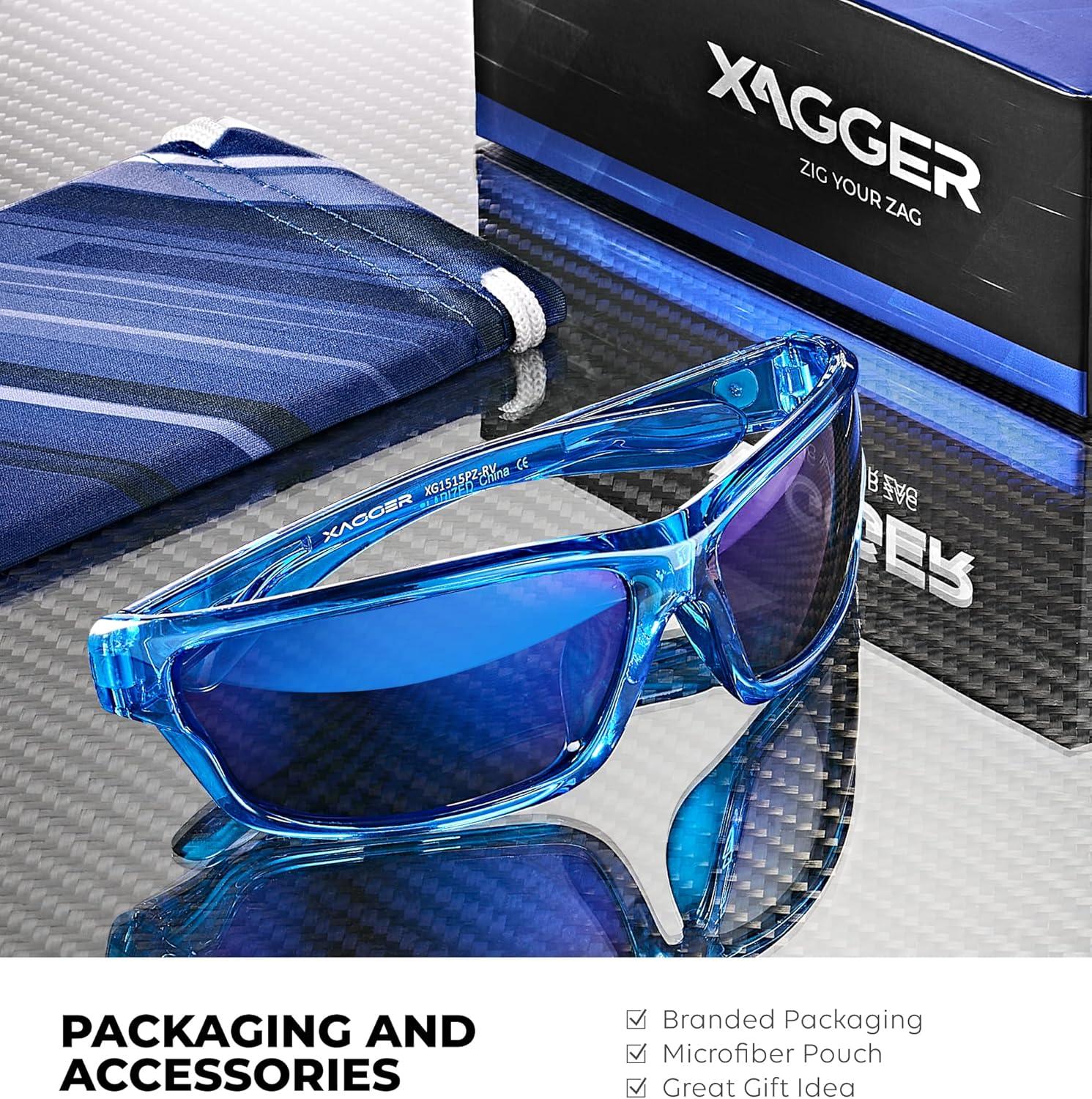 imageXagger Polarized Wrap Around Sport Sunglasses for Men Women TR90 FrameBlue  Blue Mirror