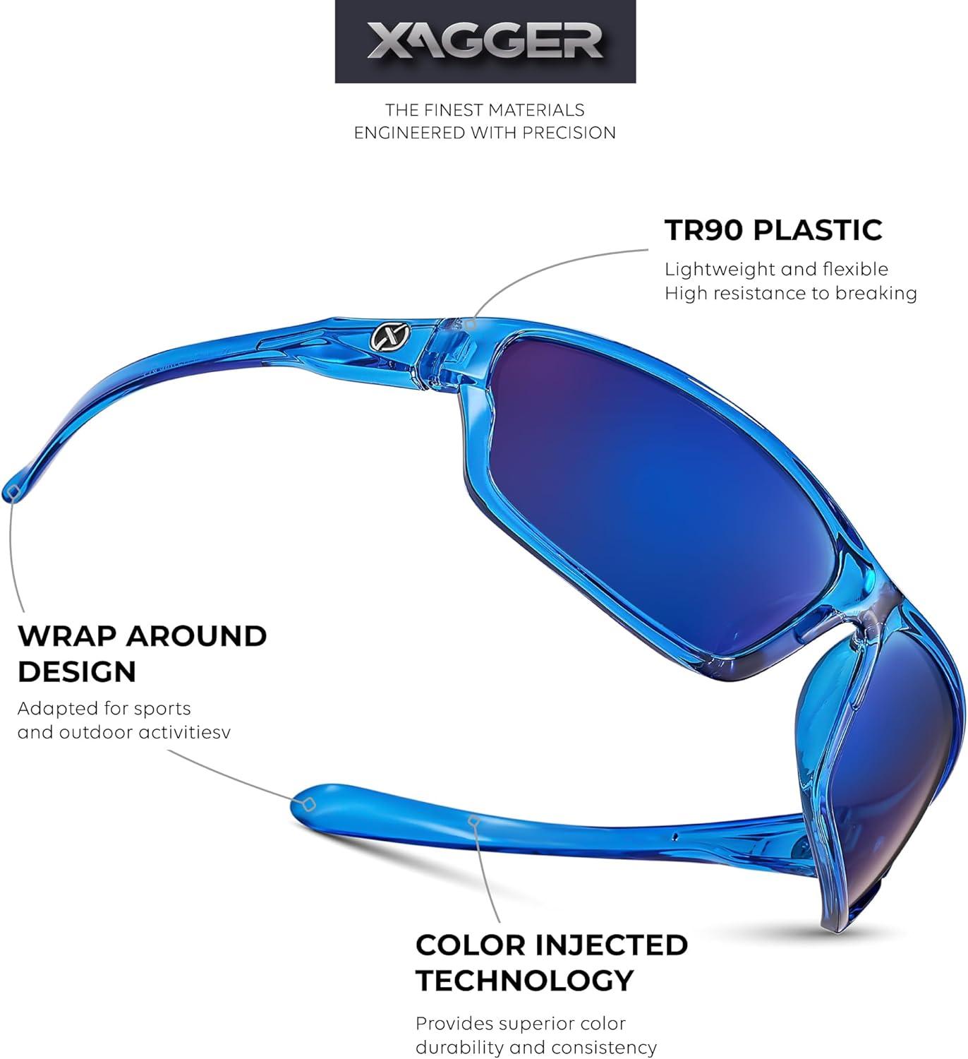 imageXagger Polarized Wrap Around Sport Sunglasses for Men Women TR90 FrameBlue  Blue Mirror