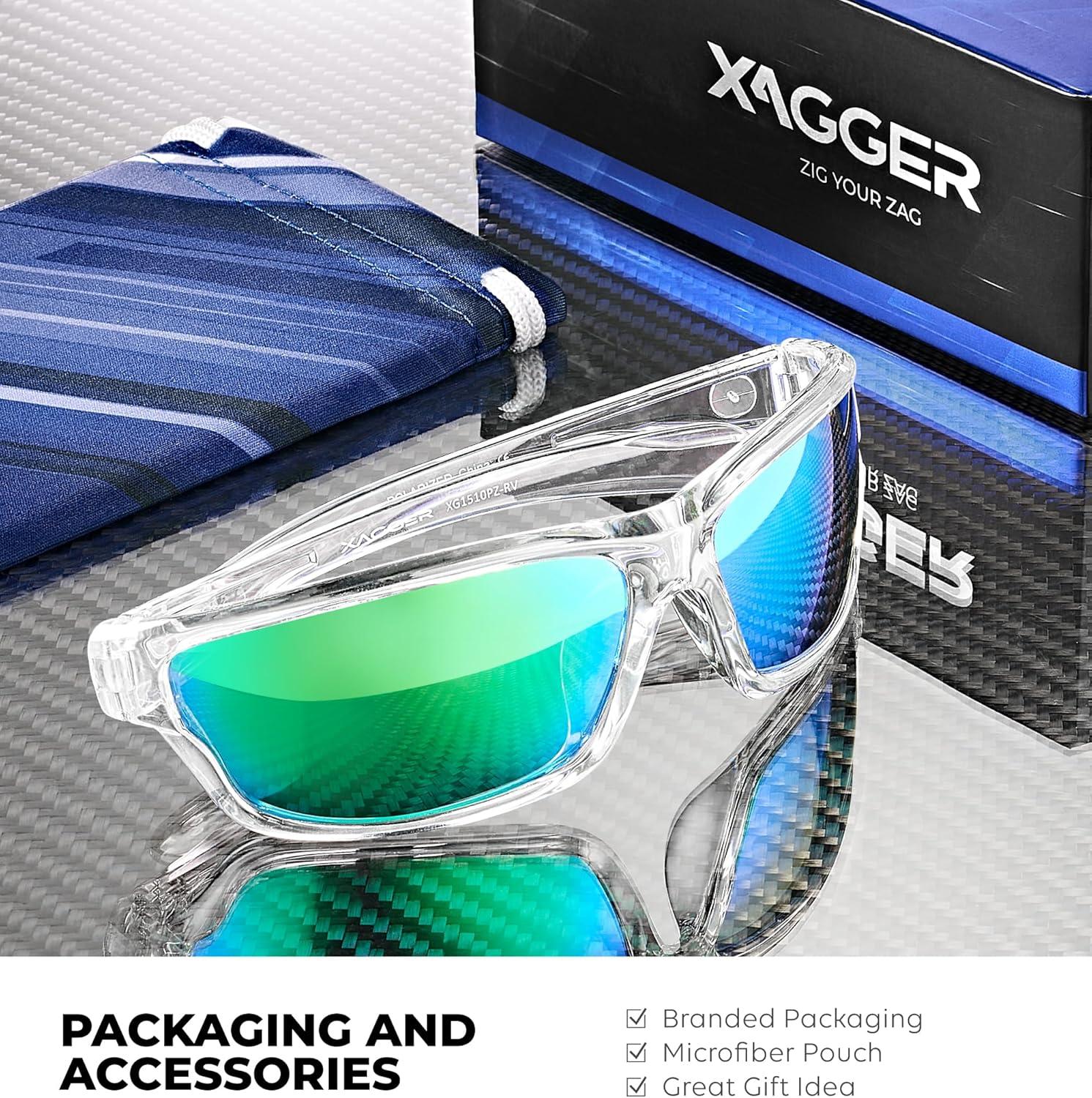 imageXagger Polarized Wrap Around Sport Sunglasses for Men Women TR90 FrameClear  Green Mirror