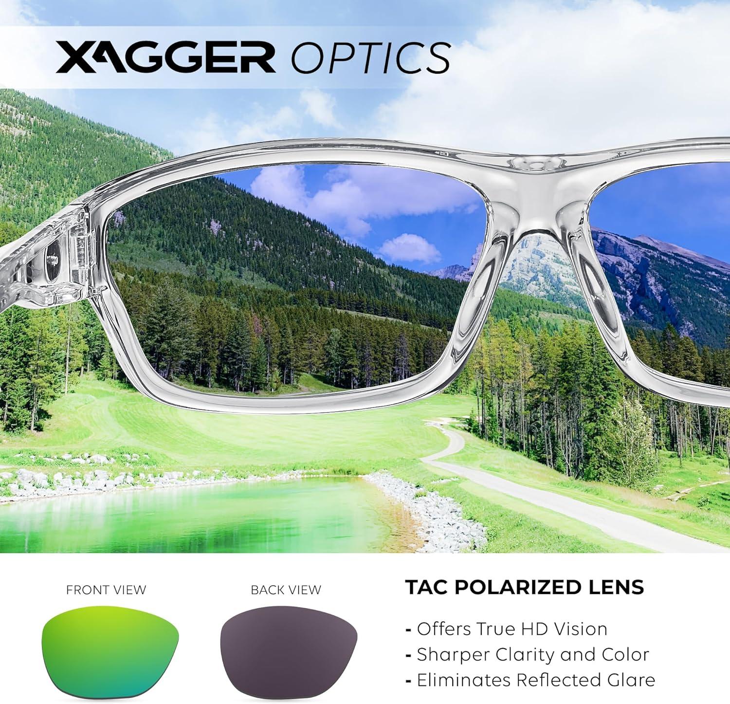 imageXagger Polarized Wrap Around Sport Sunglasses for Men Women TR90 FrameClear  Green Mirror