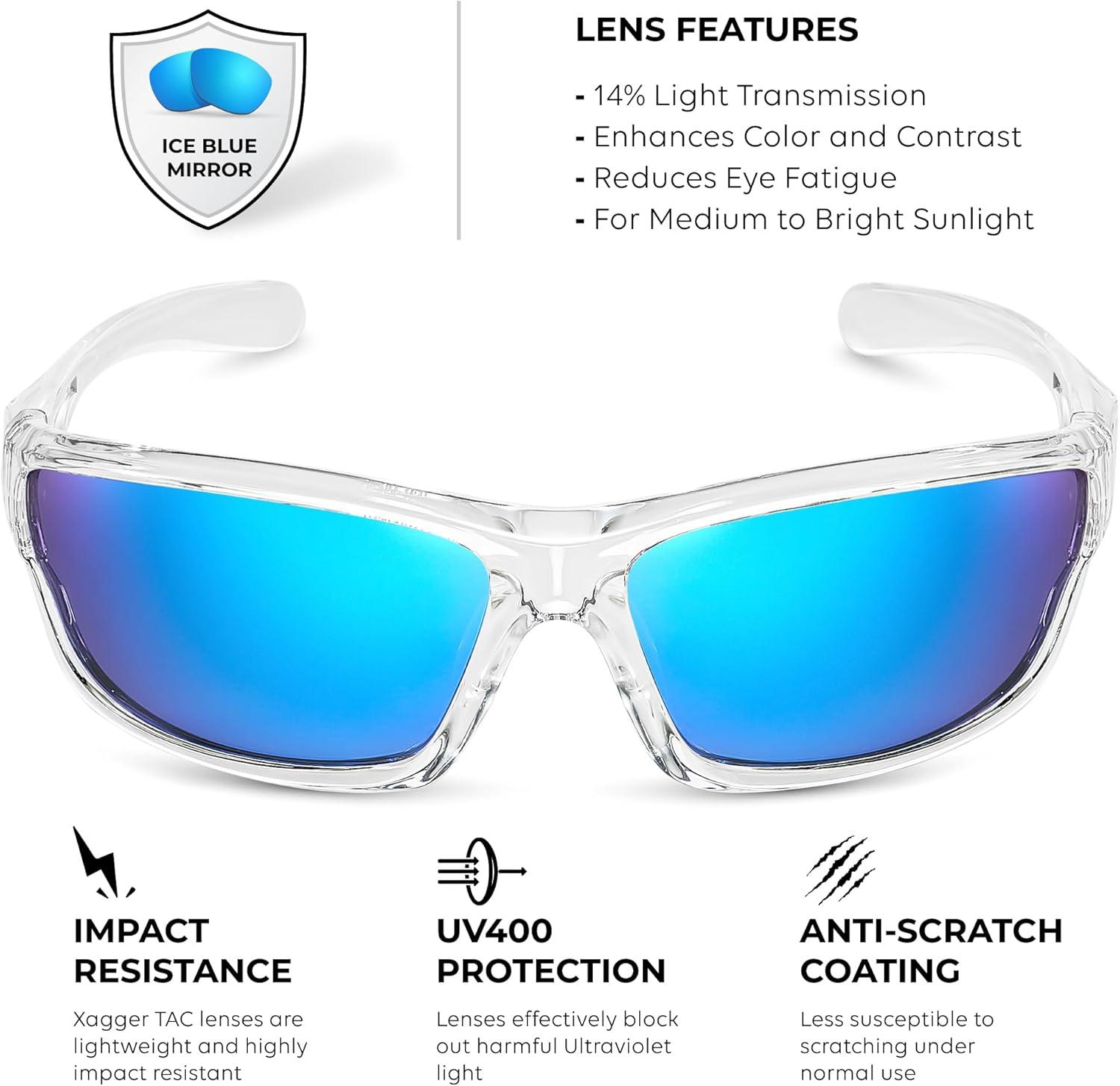 imageXagger Polarized Wrap Around Sport Sunglasses for Men Women TR90 FrameClear  Ice Blue Mirror