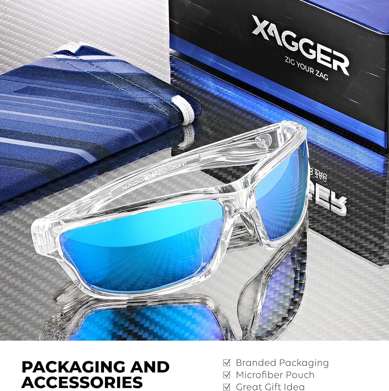 imageXagger Polarized Wrap Around Sport Sunglasses for Men Women TR90 FrameClear  Ice Blue Mirror