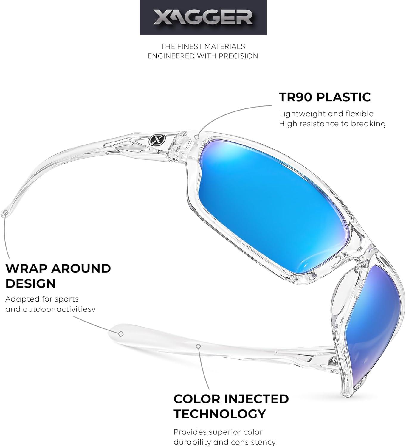 imageXagger Polarized Wrap Around Sport Sunglasses for Men Women TR90 FrameClear  Ice Blue Mirror