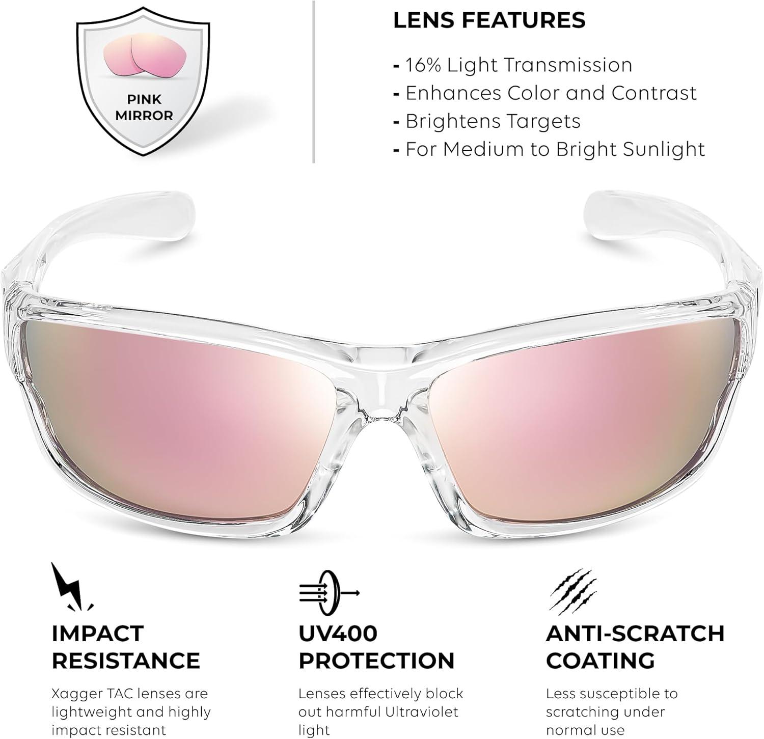 imageXagger Polarized Wrap Around Sport Sunglasses for Men Women TR90 FrameClear  Pink Mirror