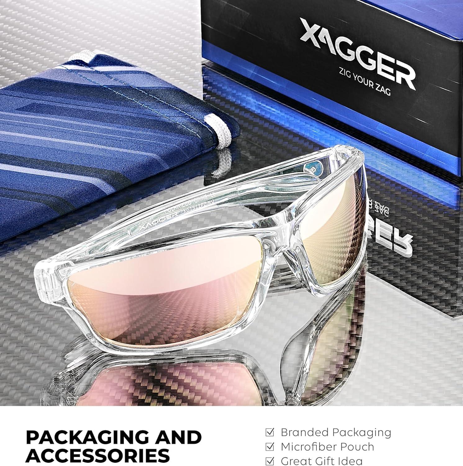 imageXagger Polarized Wrap Around Sport Sunglasses for Men Women TR90 FrameClear  Pink Mirror