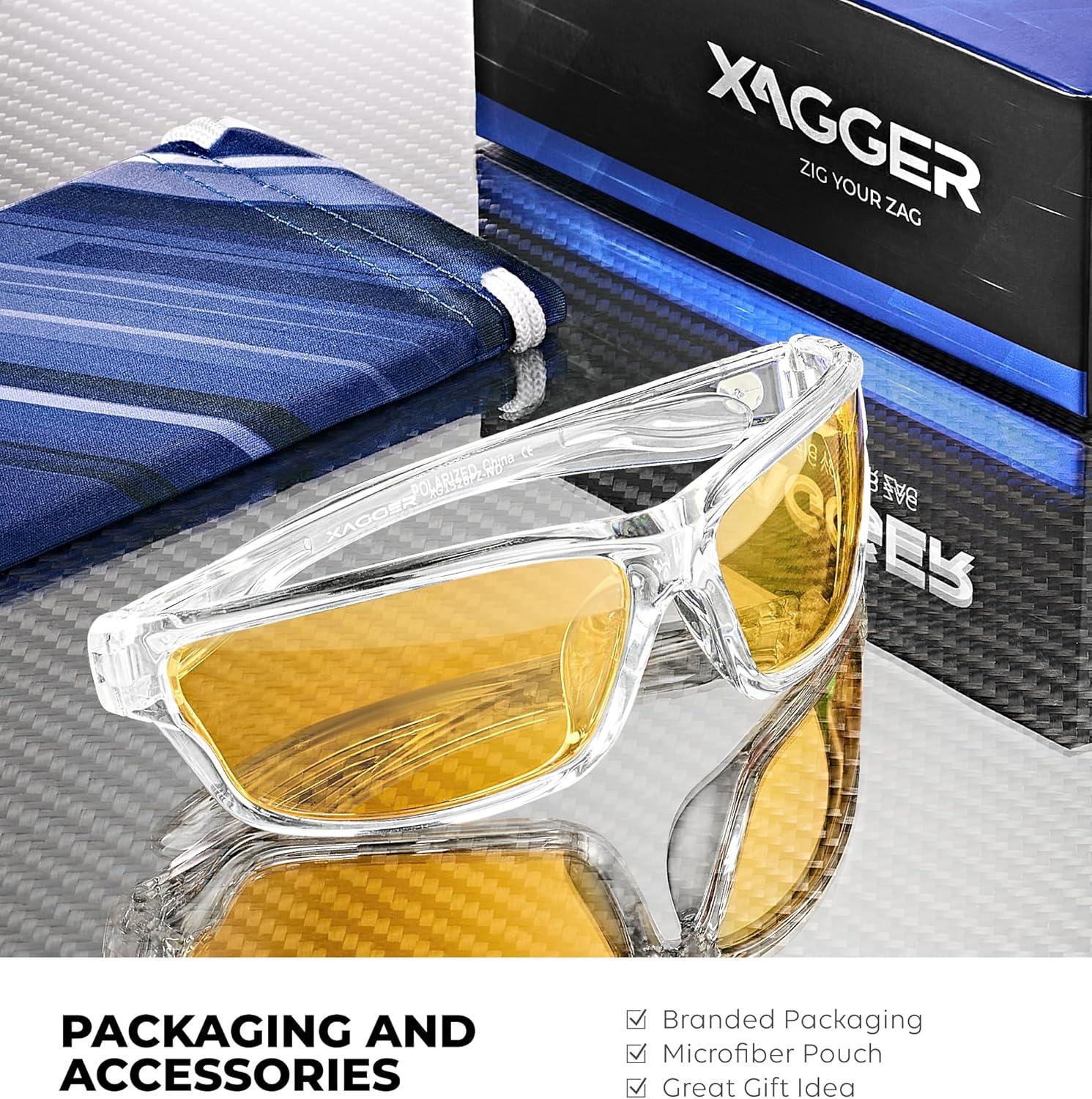 imageXagger Polarized Wrap Around Sport Sunglasses for Men Women TR90 FrameClear Yellow Night Driving