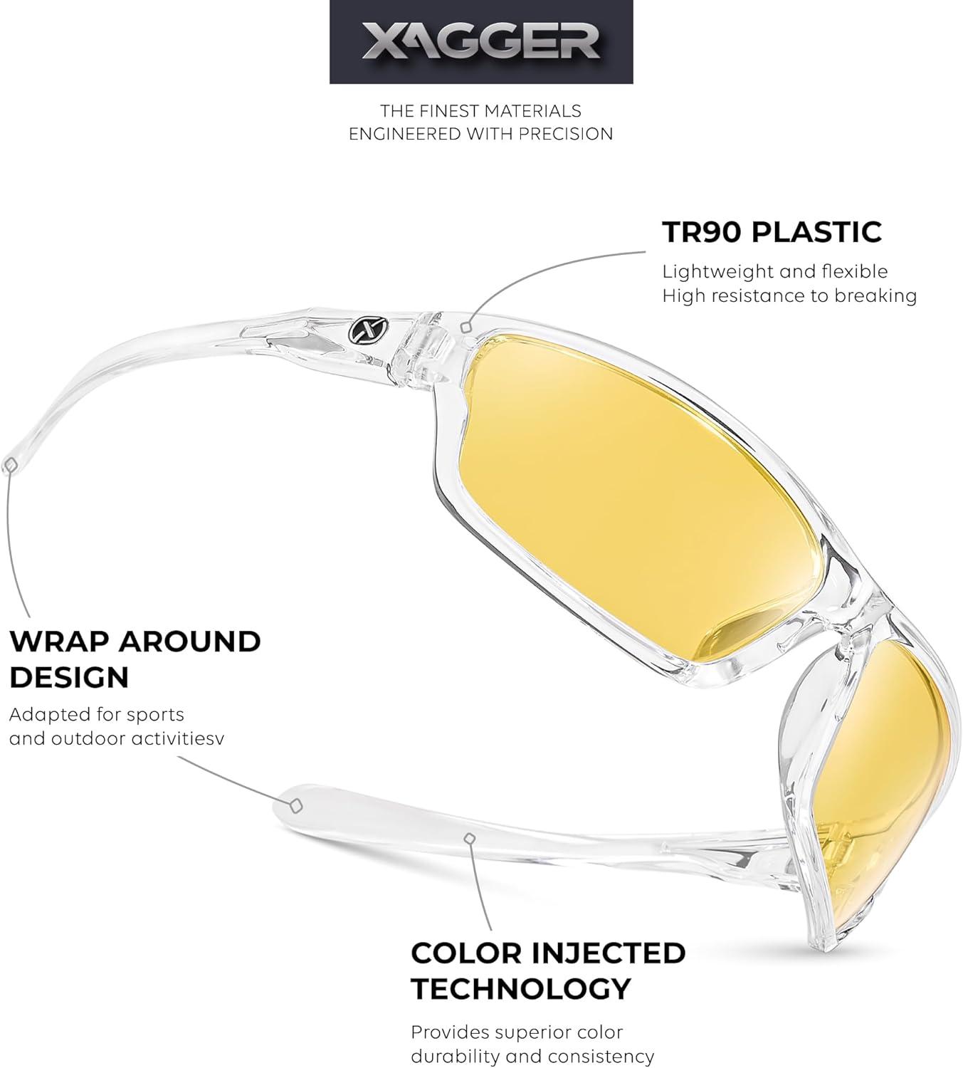 imageXagger Polarized Wrap Around Sport Sunglasses for Men Women TR90 FrameClear Yellow Night Driving