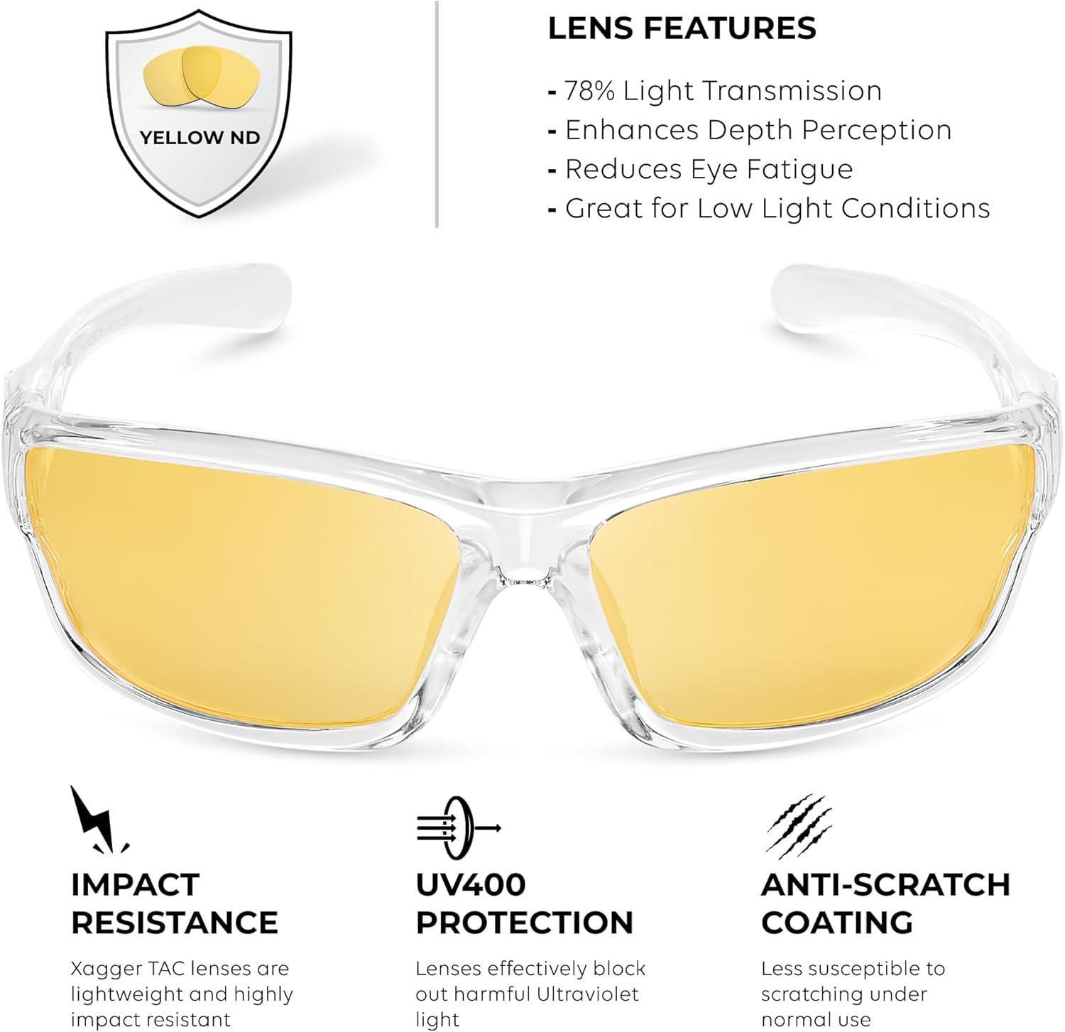 imageXagger Polarized Wrap Around Sport Sunglasses for Men Women TR90 FrameClear Yellow Night Driving