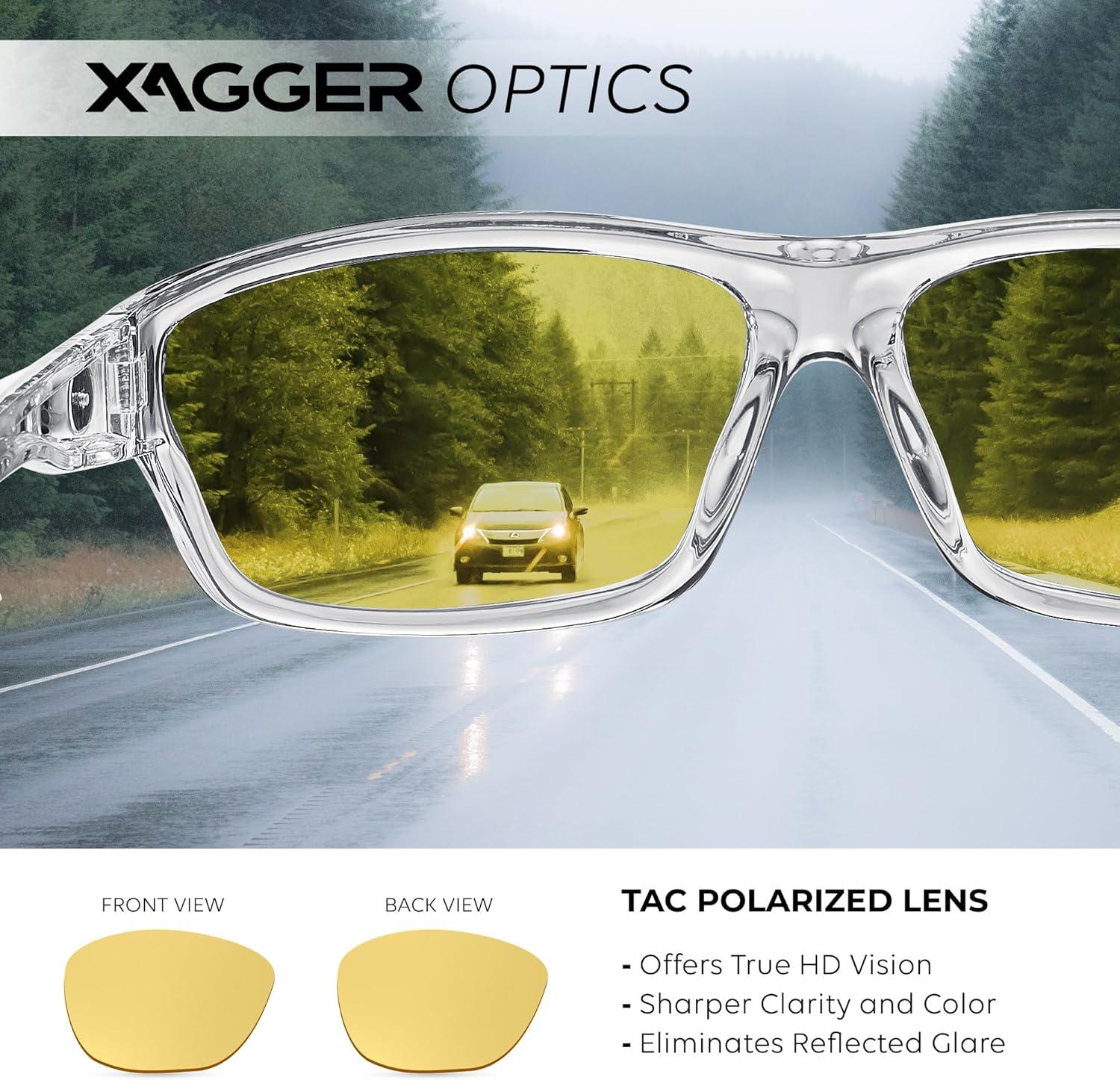 imageXagger Polarized Wrap Around Sport Sunglasses for Men Women TR90 FrameClear Yellow Night Driving