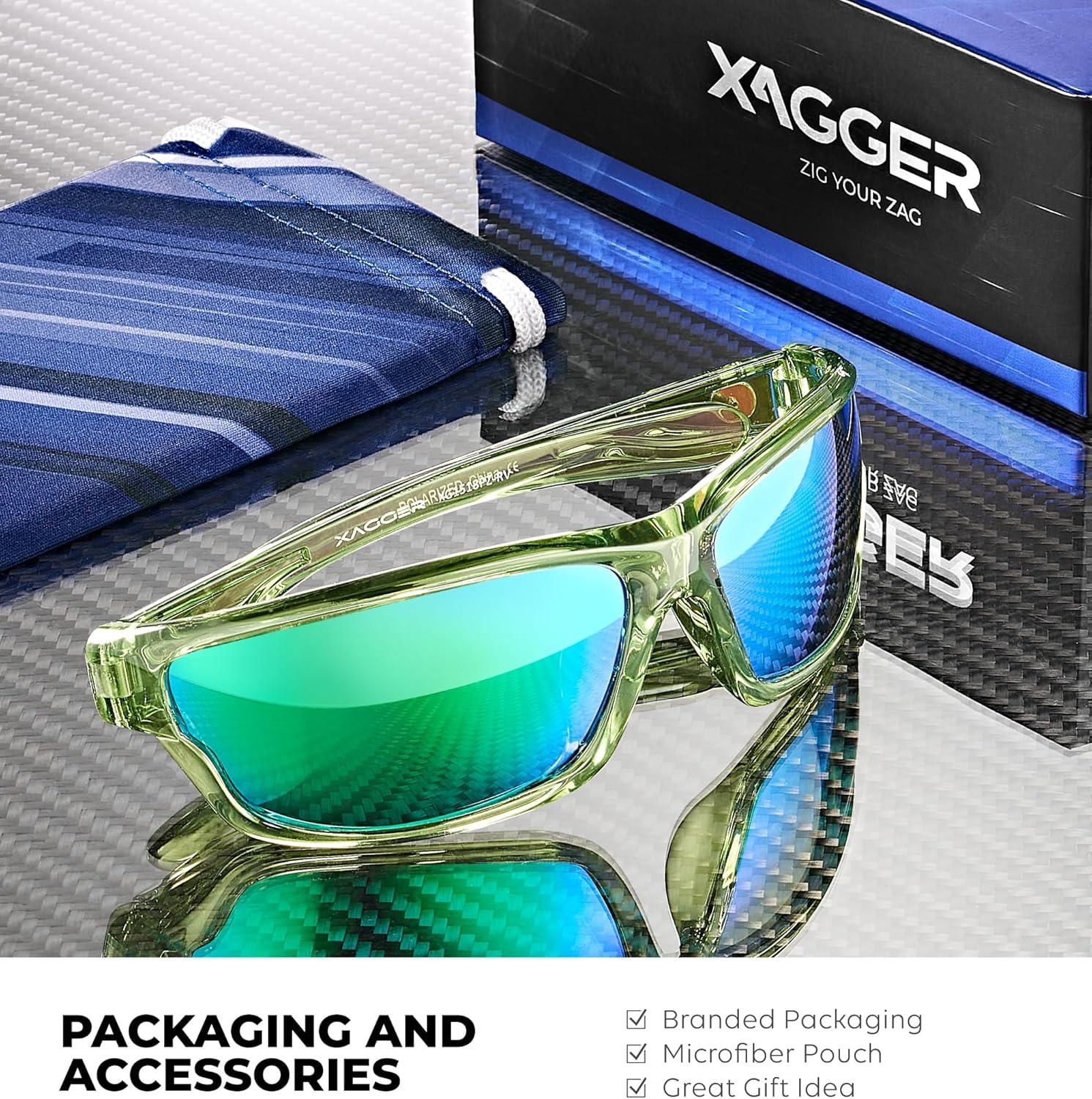 imageXagger Polarized Wrap Around Sport Sunglasses for Men Women TR90 FrameLime  Green Mirror