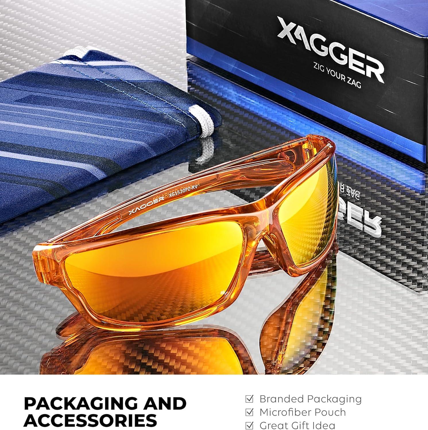 imageXagger Polarized Wrap Around Sport Sunglasses for Men Women TR90 FrameOrange  Orange Mirror
