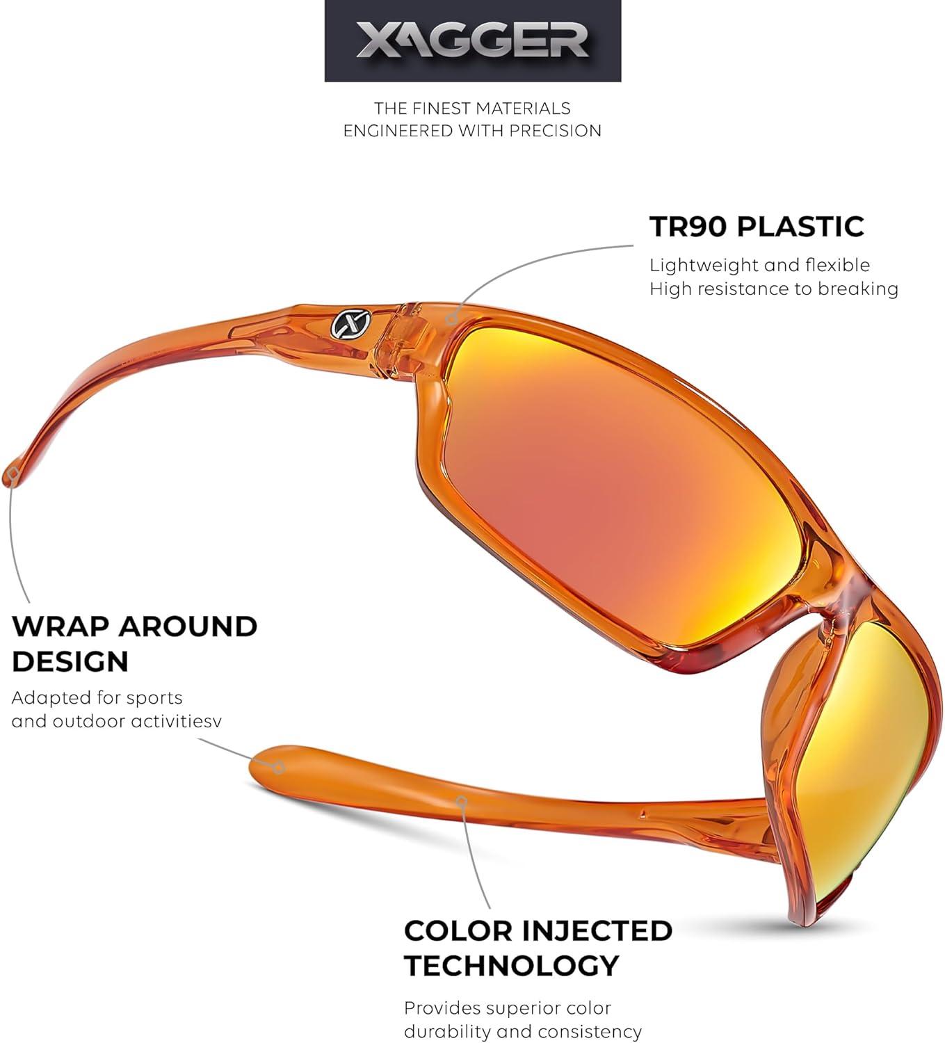 imageXagger Polarized Wrap Around Sport Sunglasses for Men Women TR90 FrameOrange  Orange Mirror