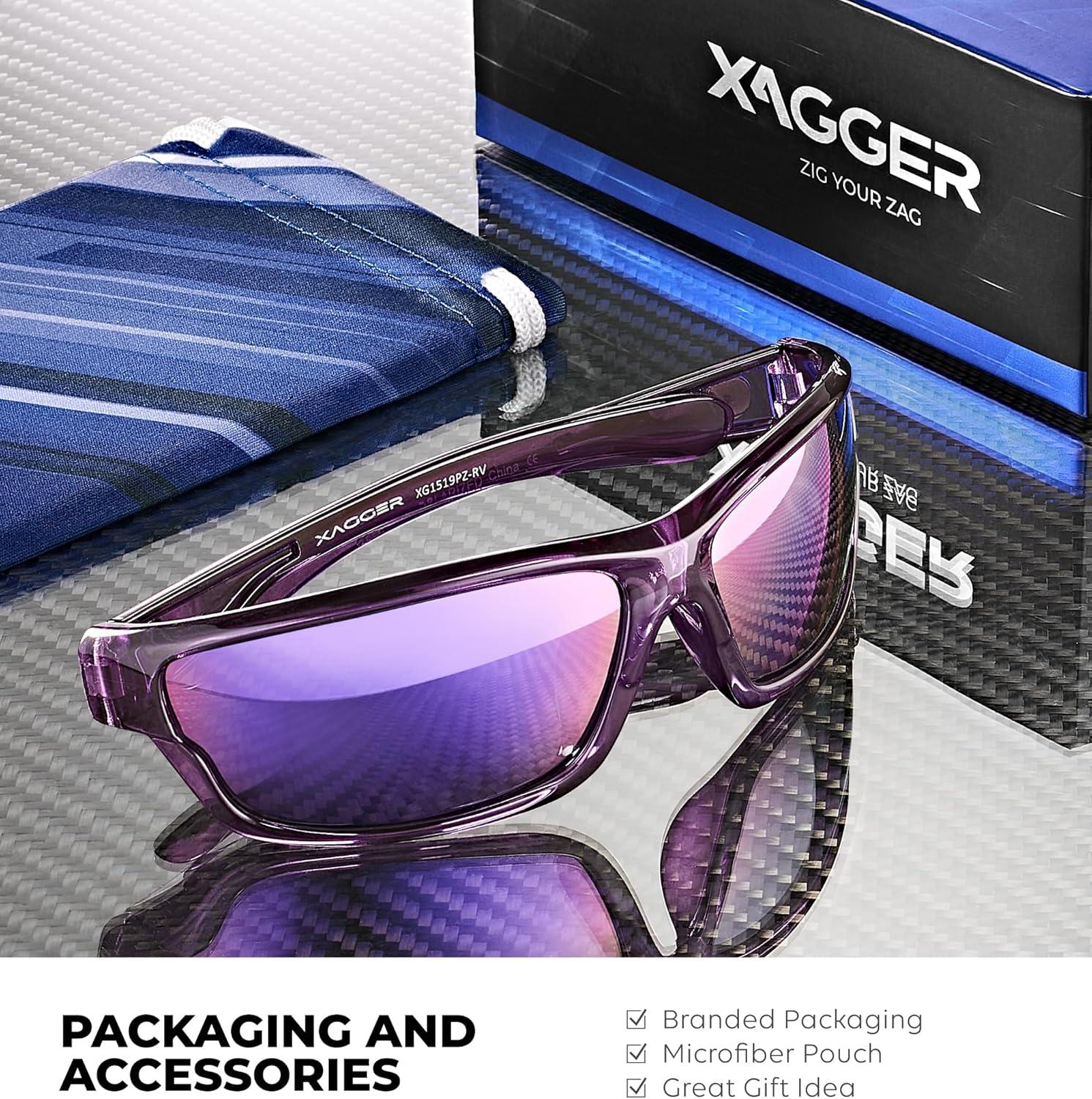 imageXagger Polarized Wrap Around Sport Sunglasses for Men Women TR90 FramePurple Purple Mirror
