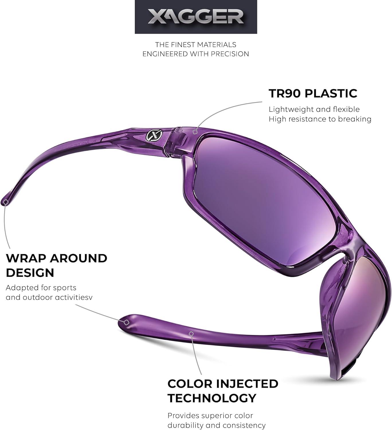 imageXagger Polarized Wrap Around Sport Sunglasses for Men Women TR90 FramePurple Purple Mirror