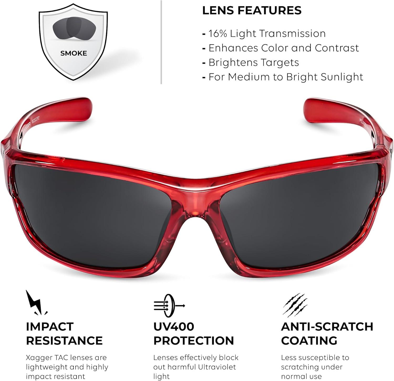 imageXagger Polarized Wrap Around Sport Sunglasses for Men Women TR90 FrameRed  Smoke