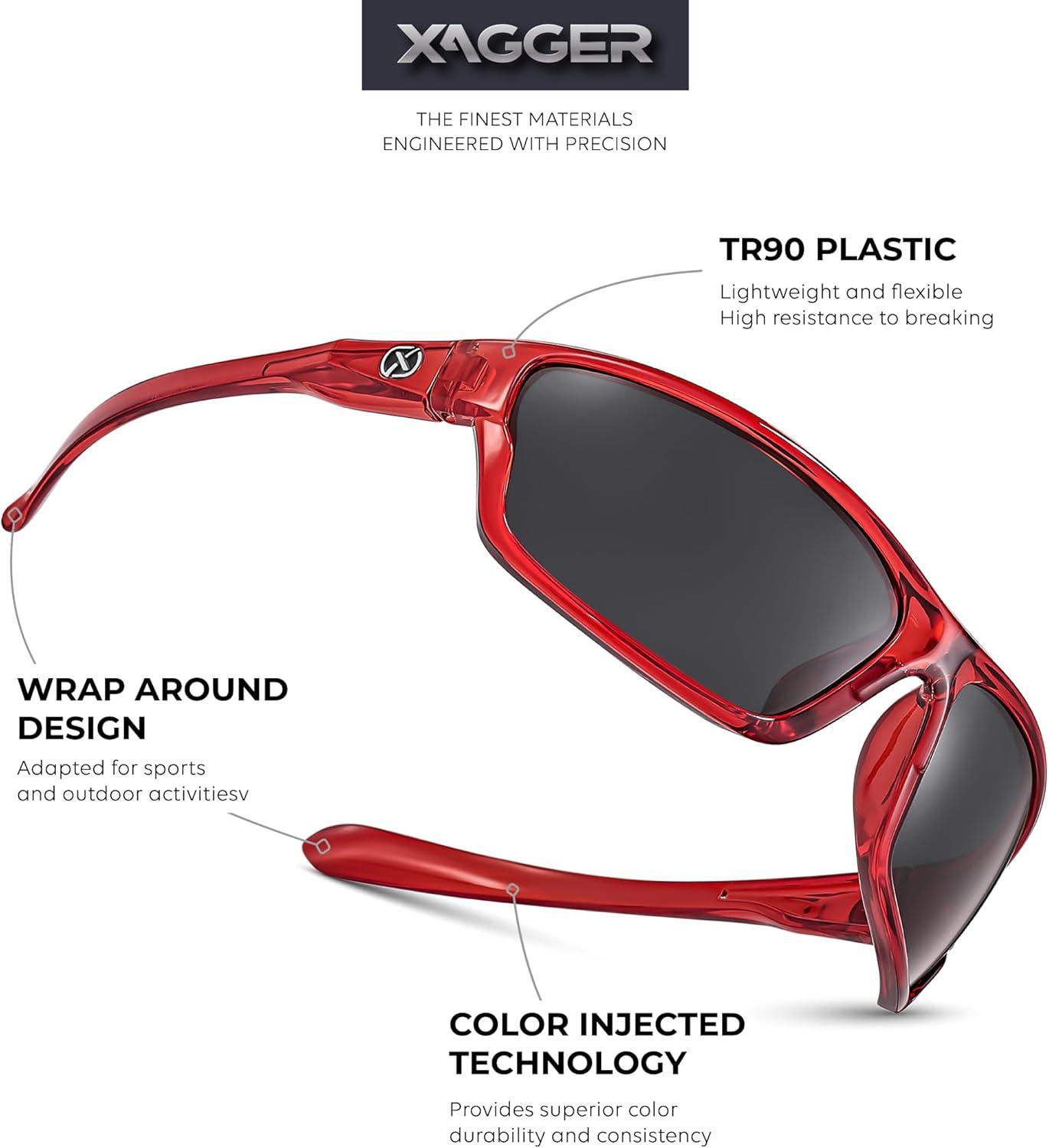imageXagger Polarized Wrap Around Sport Sunglasses for Men Women TR90 FrameRed  Smoke