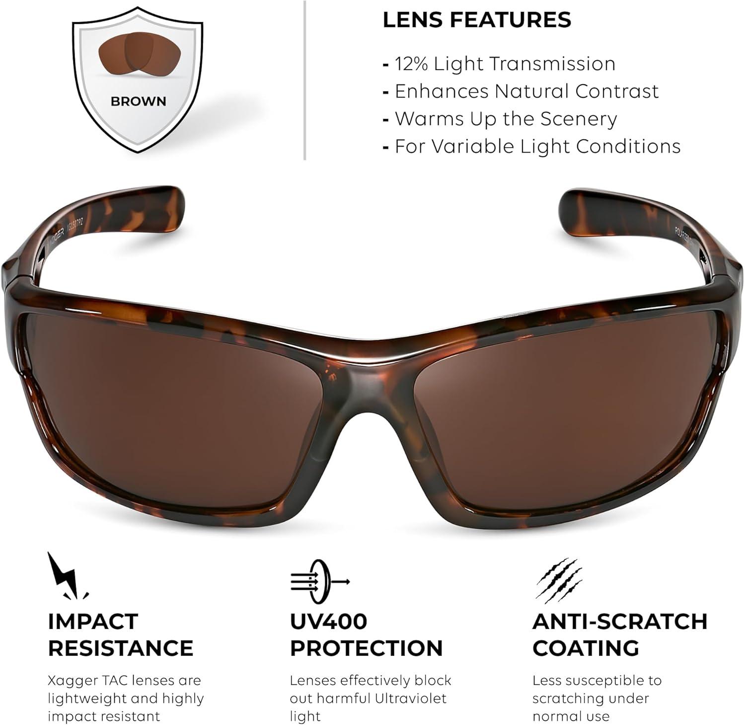 imageXagger Polarized Wrap Around Sport Sunglasses for Men Women TR90 FrameTortoise  Brown