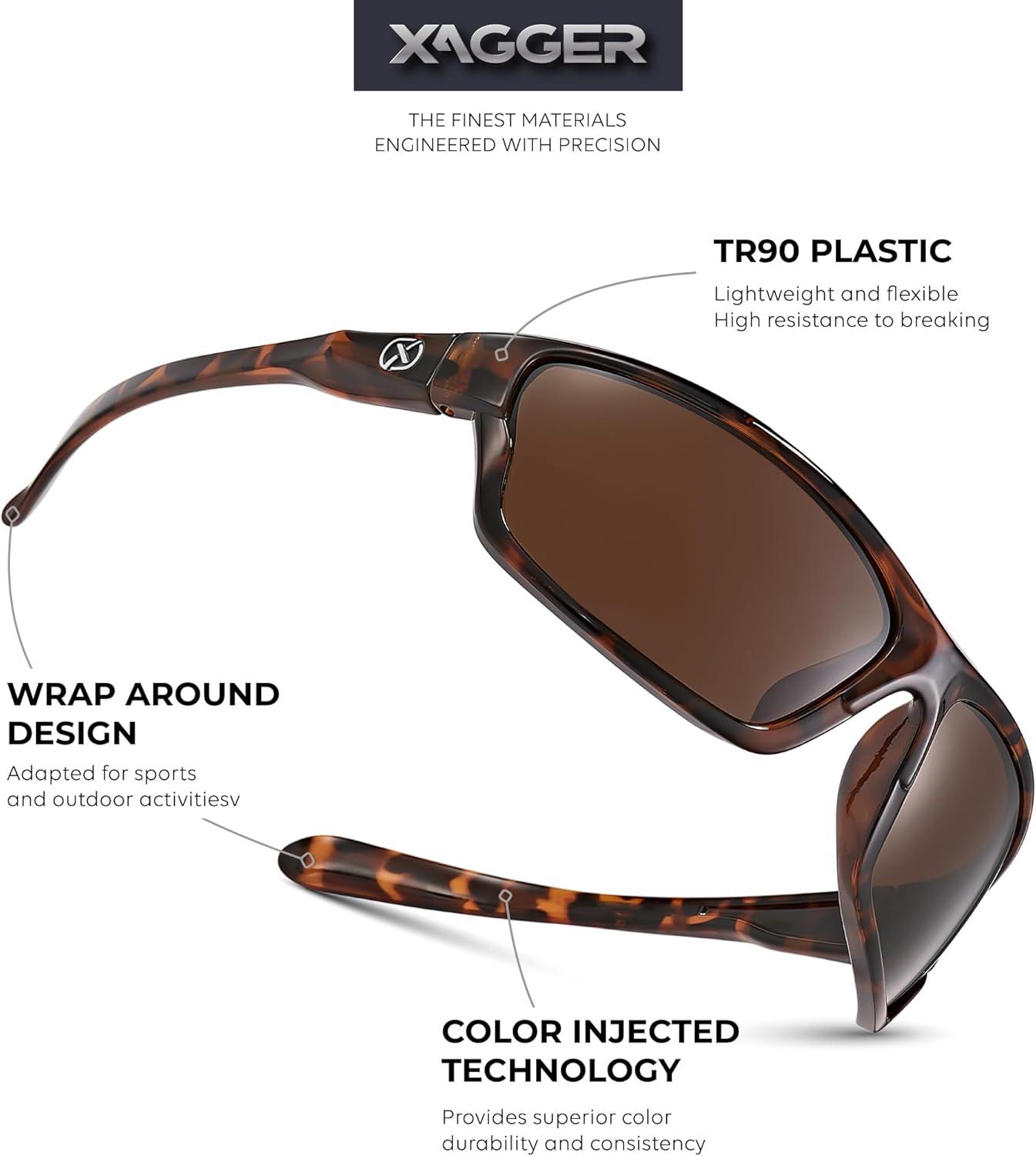 imageXagger Polarized Wrap Around Sport Sunglasses for Men Women TR90 FrameTortoise  Brown