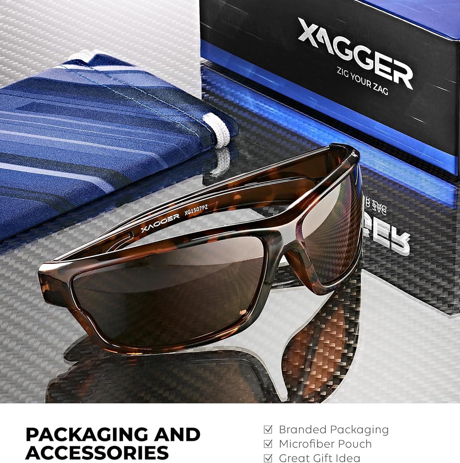 imageXagger Polarized Wrap Around Sport Sunglasses for Men Women TR90 FrameTortoise  Brown