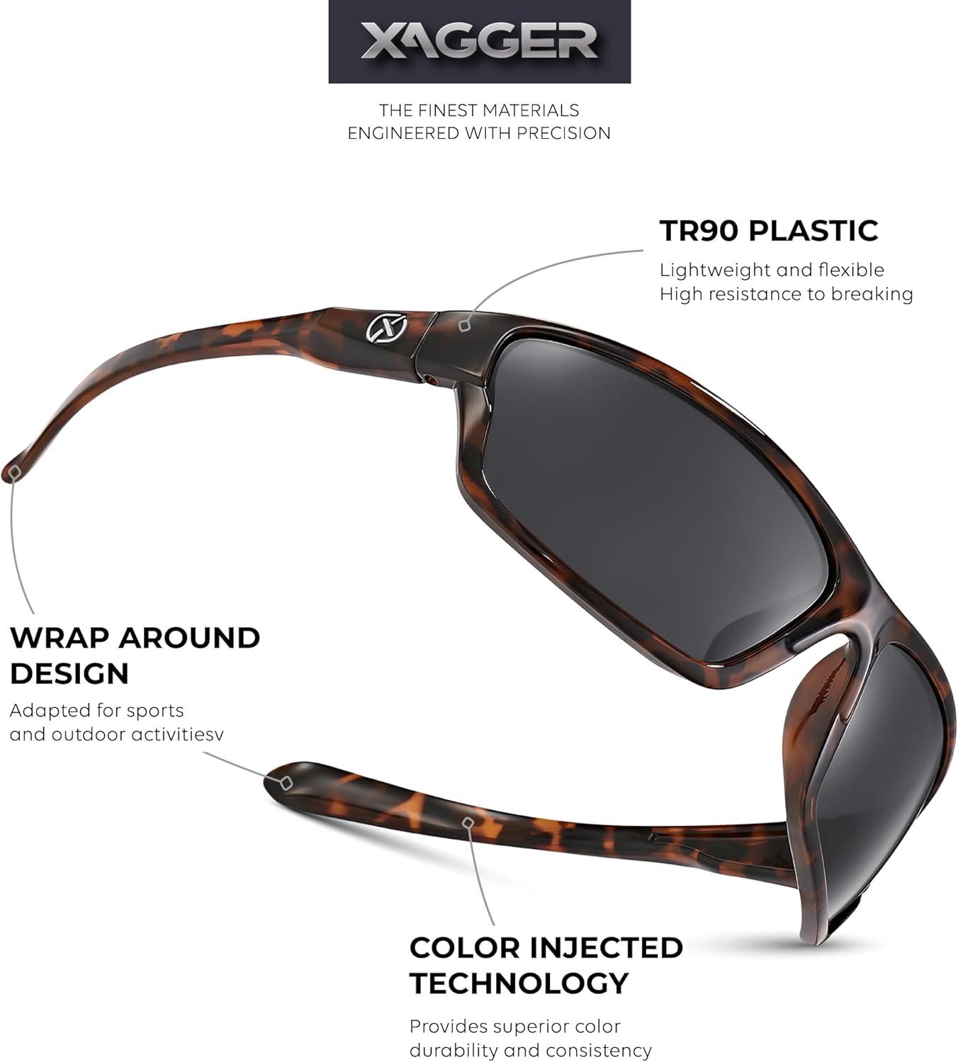 imageXagger Polarized Wrap Around Sport Sunglasses for Men Women TR90 FrameTortoise  Smoke