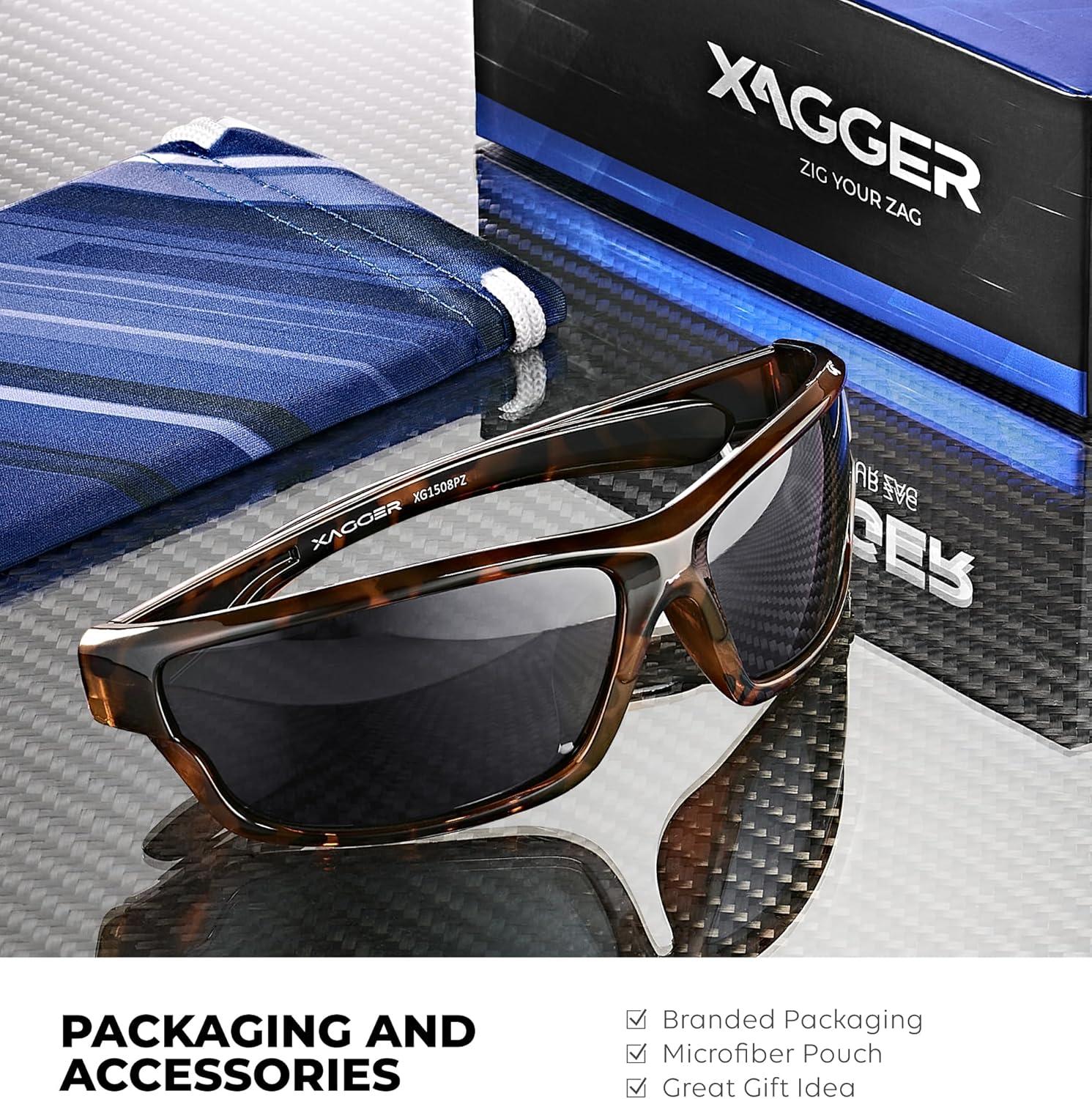 imageXagger Polarized Wrap Around Sport Sunglasses for Men Women TR90 FrameTortoise  Smoke