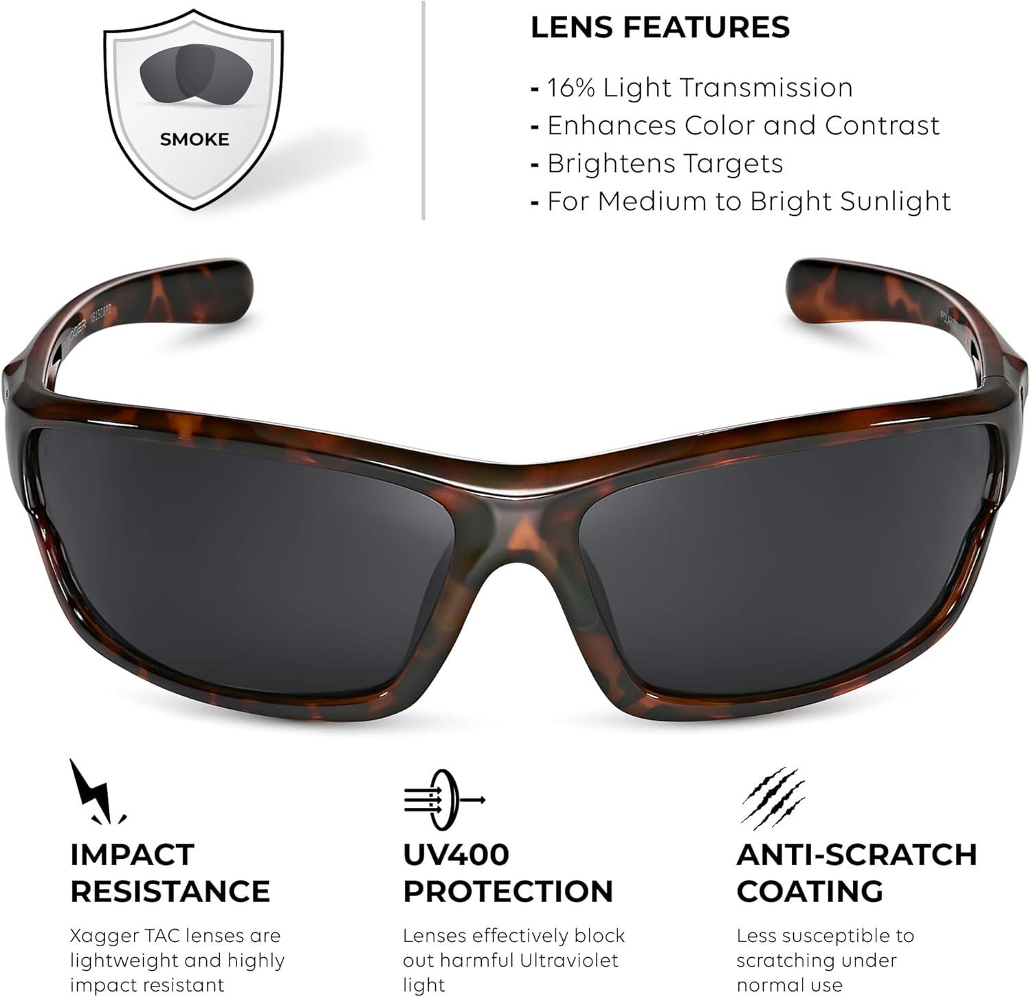 imageXagger Polarized Wrap Around Sport Sunglasses for Men Women TR90 FrameTortoise  Smoke