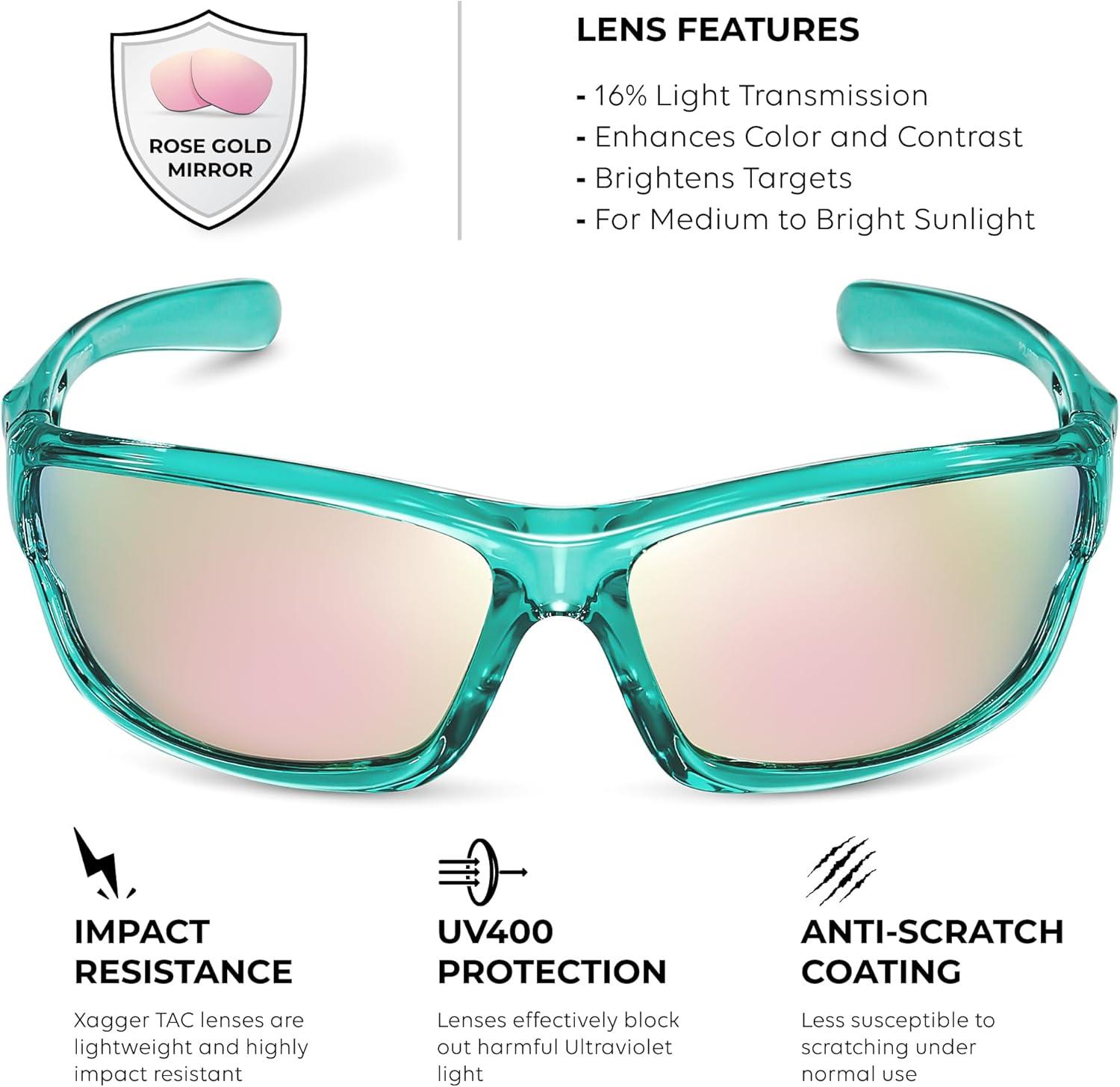 imageXagger Polarized Wrap Around Sport Sunglasses for Men Women TR90 FrameTurquoise  Rose Gold Mirror
