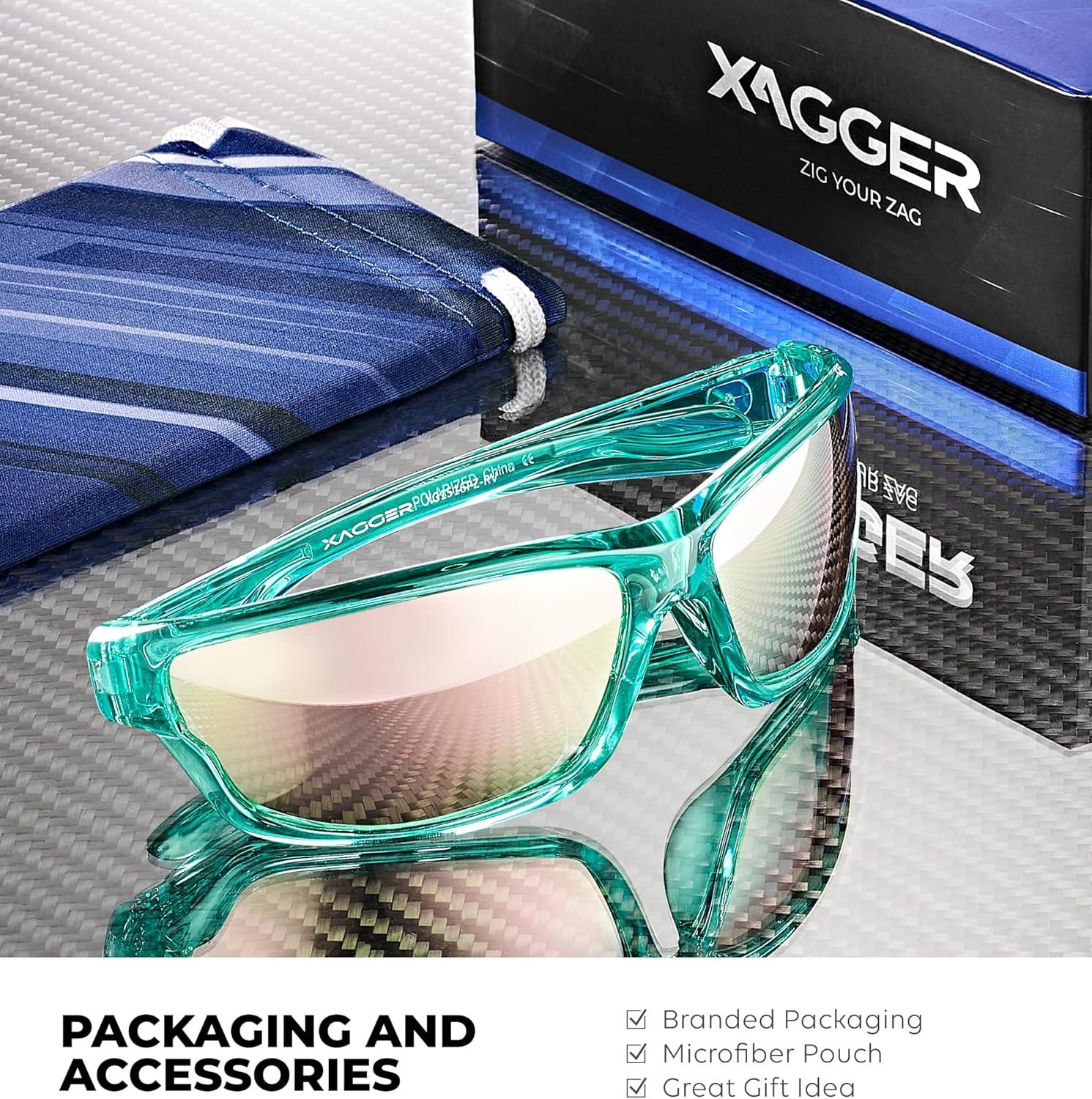 imageXagger Polarized Wrap Around Sport Sunglasses for Men Women TR90 FrameTurquoise  Rose Gold Mirror