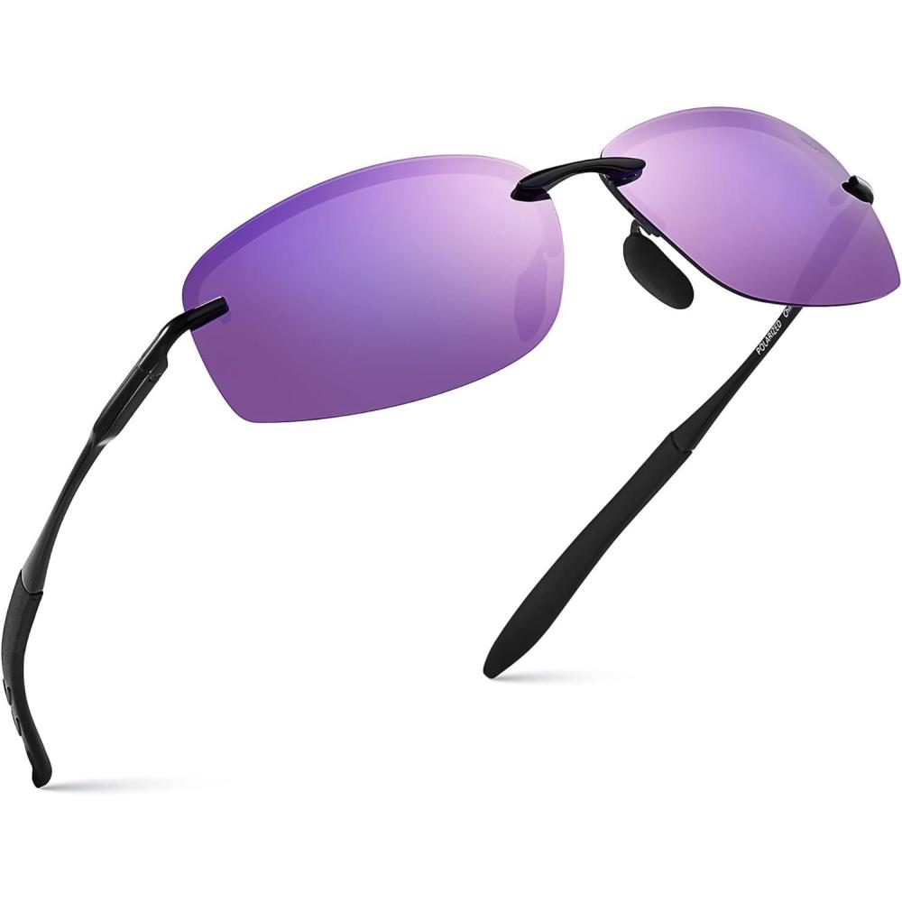 imageXagger Polarized Driving Sunglasses for Men Rimless Metal Frame UV400 Protection Sun GlassesBlack  Purple Mirror