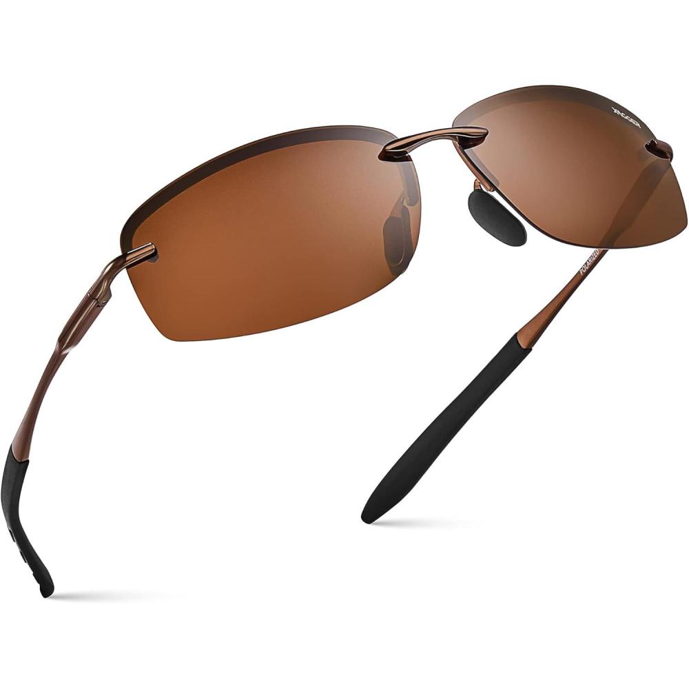 imageXagger Polarized Driving Sunglasses for Men Rimless Metal Frame UV400 Protection Sun GlassesBronze  Brown
