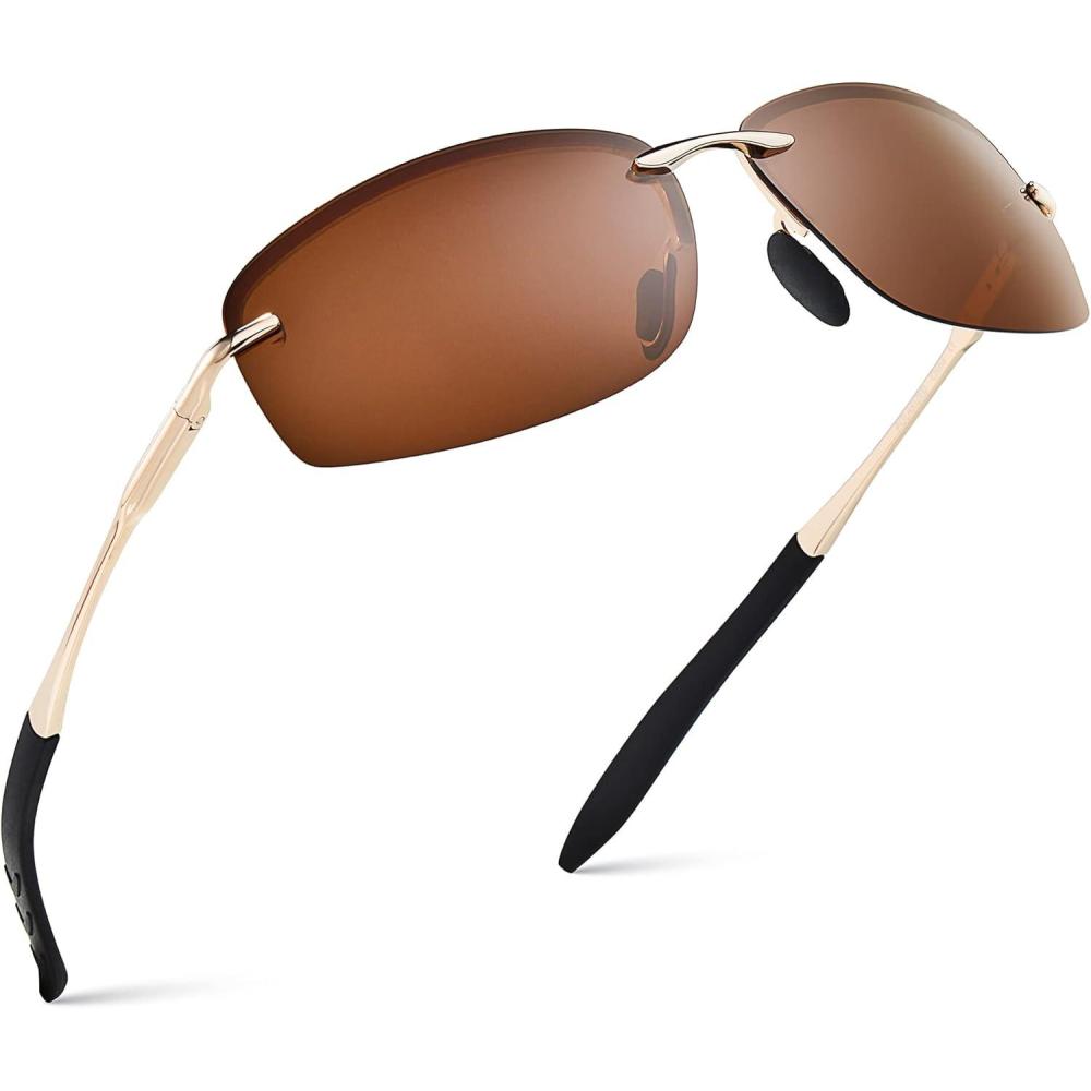 imageXagger Polarized Driving Sunglasses for Men Rimless Metal Frame UV400 Protection Sun GlassesGold  Brown