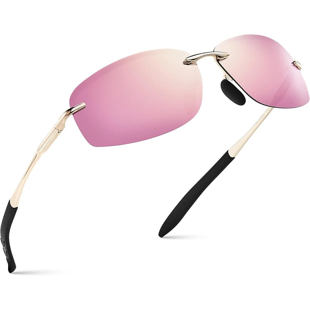 imageXagger Polarized Driving Sunglasses for Men Rimless Metal Frame UV400 Protection Sun GlassesGold  Rose Gold Mirror