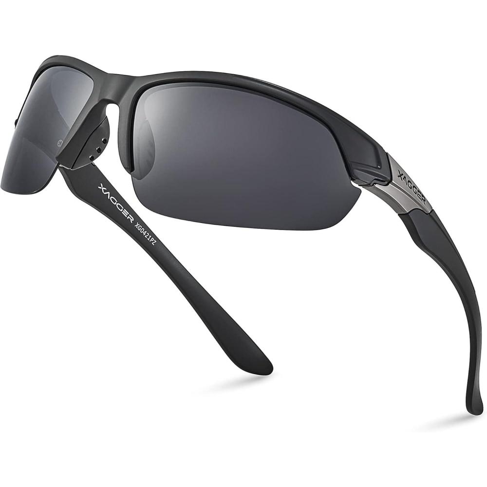 imageXagger Polarized Sport Sunglasses for Men Women Wrap Around UV400 Running Baseball Softball Fishing Driving GlassesMatte Black  Smoke