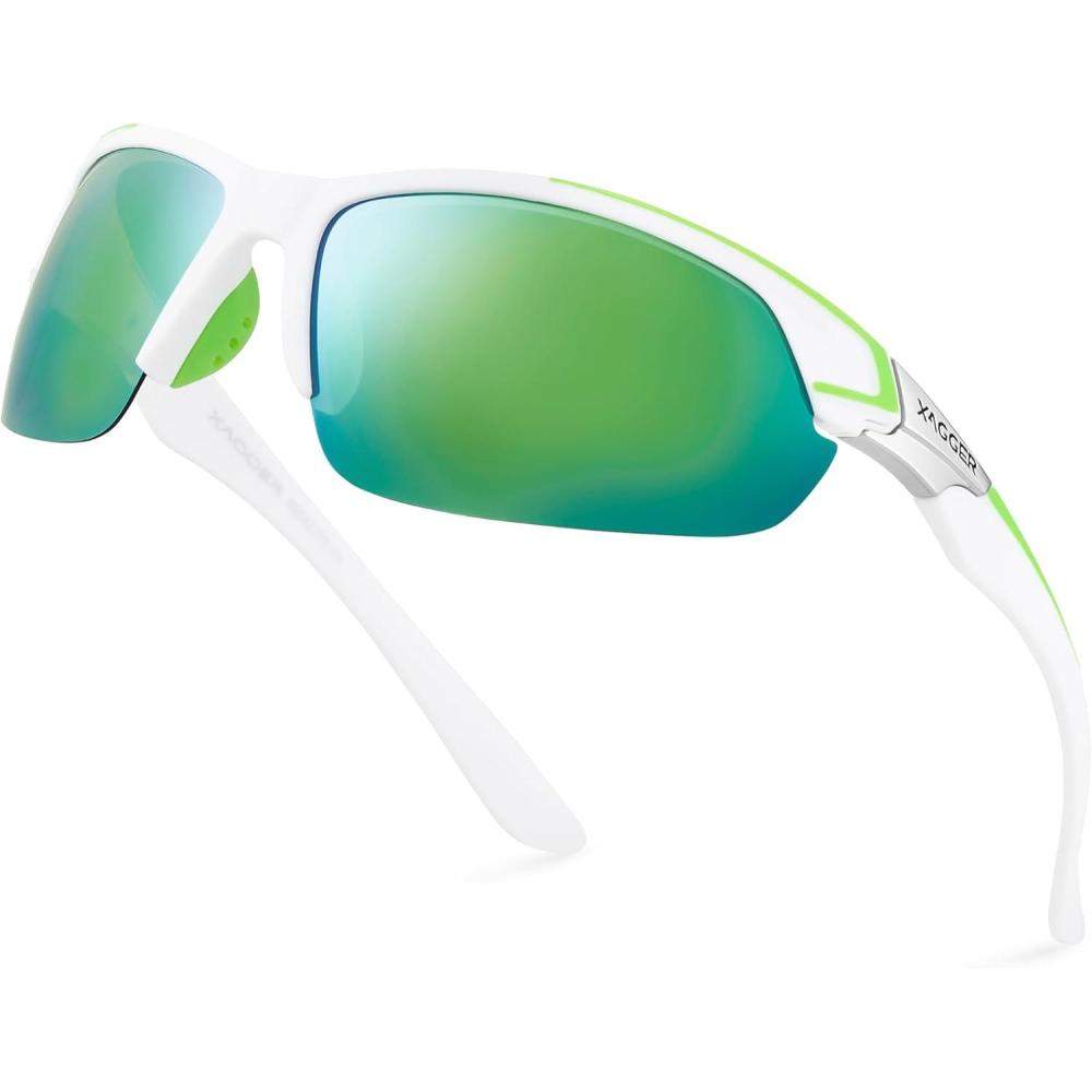 imageXagger Polarized Sport Sunglasses for Men Women Wrap Around UV400 Running Baseball Softball Fishing Driving GlassesMatte White  Green Mirror