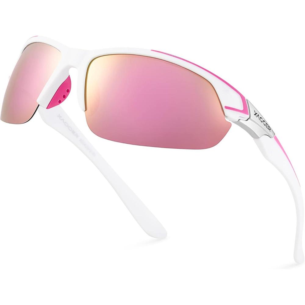 imageXagger Polarized Sport Sunglasses for Men Women Wrap Around UV400 Running Baseball Softball Fishing Driving GlassesMatte White  Pink Mirror