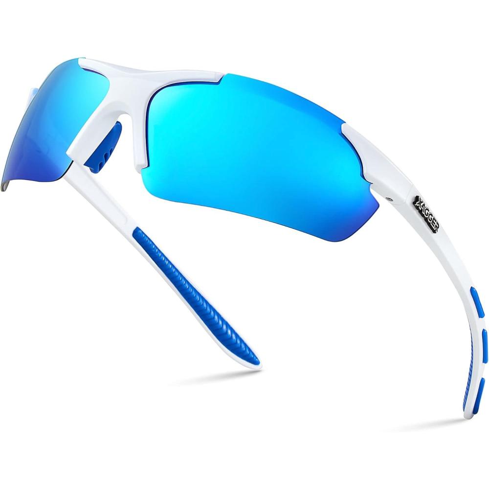 imageXagger Polarized Sports Sunglasses for Men Women Wrap Around UV400 Running Baseball Softball Cycling Driving GlassesMatte White  Ice Blue Mirror