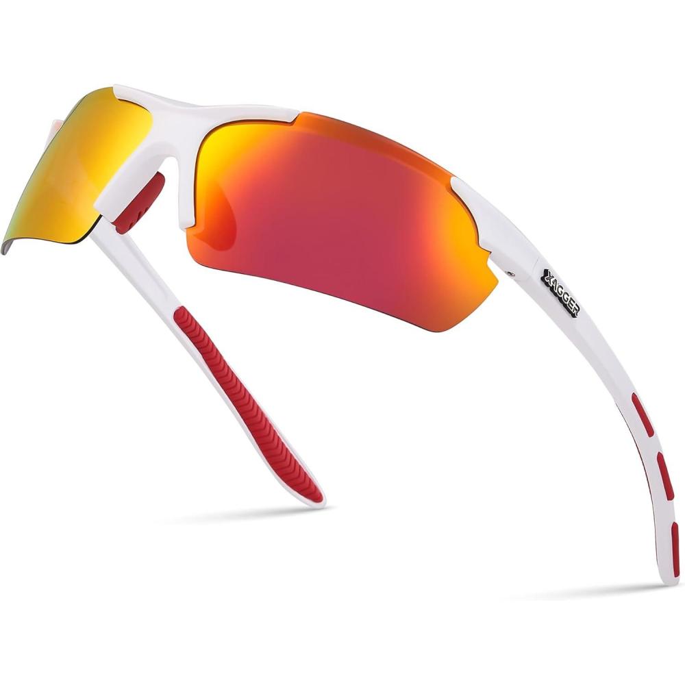 imageXagger Polarized Sports Sunglasses for Men Women Wrap Around UV400 Running Baseball Softball Cycling Driving GlassesMatte White  Red Mirror
