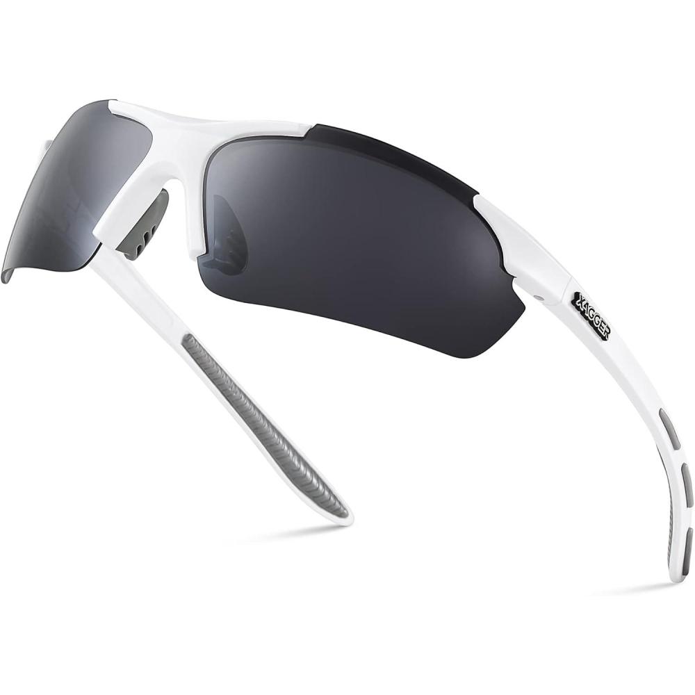 imageXagger Polarized Sports Sunglasses for Men Women Wrap Around UV400 Running Baseball Softball Cycling Driving GlassesMatte White  Smoke