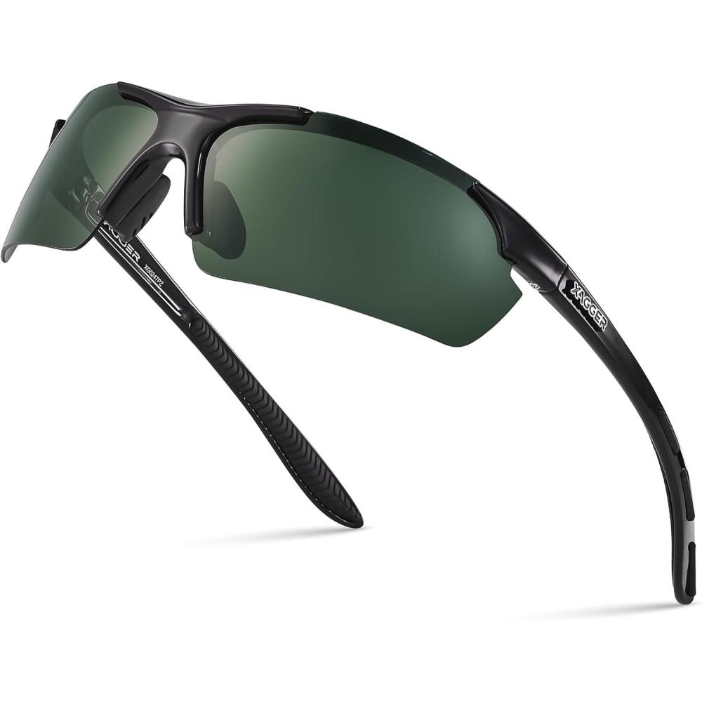 imageXagger Polarized Sports Sunglasses for Men Women Wrap Around UV400 Running Baseball Softball Cycling Driving GlassesShiny Black  Green