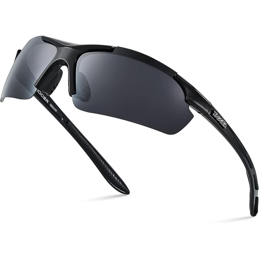 imageXagger Polarized Sports Sunglasses for Men Women Wrap Around UV400 Running Baseball Softball Cycling Driving GlassesShiny Black  Smoke
