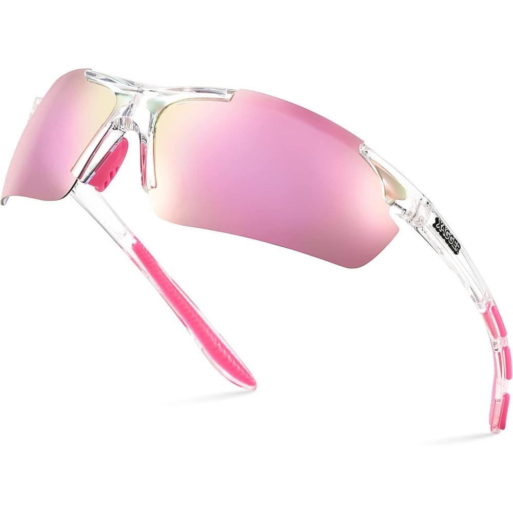 imageXagger Polarized Sports Sunglasses for Men Women Wrap Around UV400 Running Baseball Softball Cycling Driving GlassesTransparent Clear  Pink Mirror