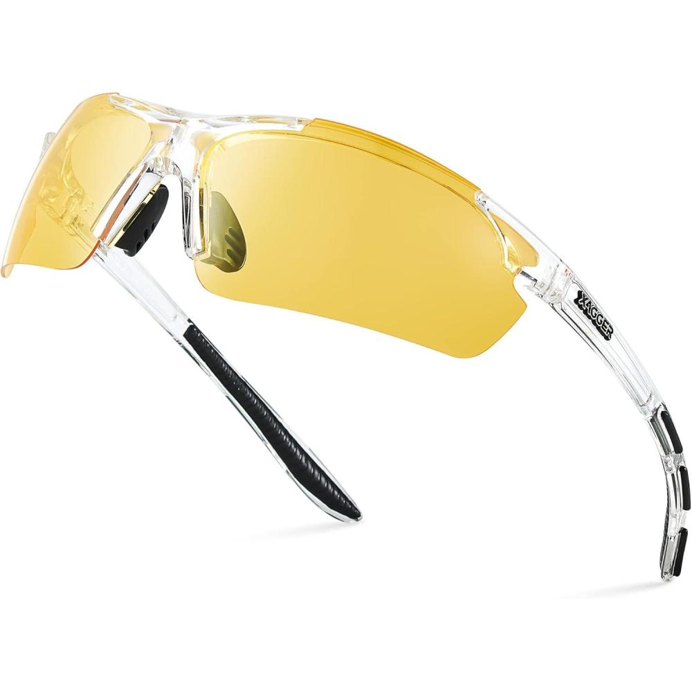 imageXagger Polarized Sports Sunglasses for Men Women Wrap Around UV400 Running Baseball Softball Cycling Driving GlassesTransparent Clear Yellow Night Driving