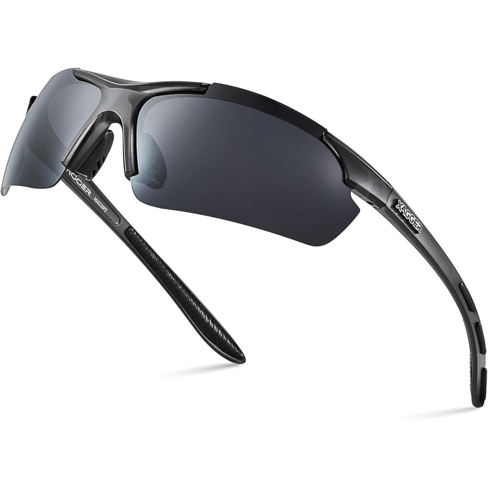 imageXagger Polarized Sports Sunglasses for Men Women Wrap Around UV400 Running Baseball Softball Cycling Driving GlassesTransparent Gray Smoke