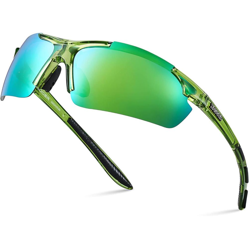 imageXagger Polarized Sports Sunglasses for Men Women Wrap Around UV400 Running Baseball Softball Cycling Driving GlassesTransparent Lime Green Mirror