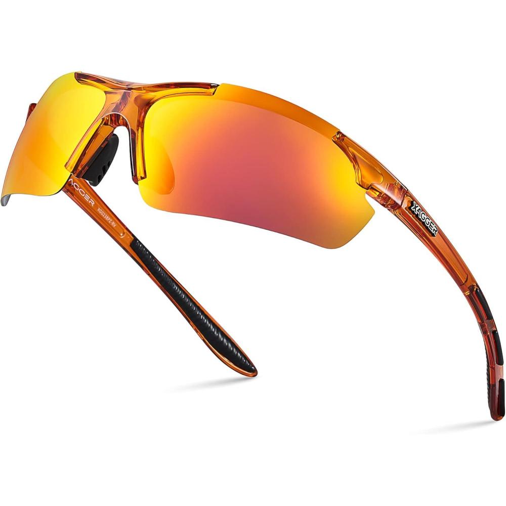 imageXagger Polarized Sports Sunglasses for Men Women Wrap Around UV400 Running Baseball Softball Cycling Driving GlassesTransparent Orange  Orange Mirror